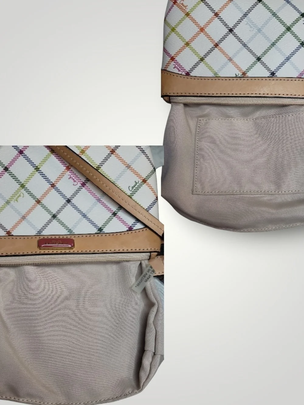 COACH Peyton Tattersall Plaid Wristlet Chalk Multi Gold Leather Trim Like New - Picture 7 of 7